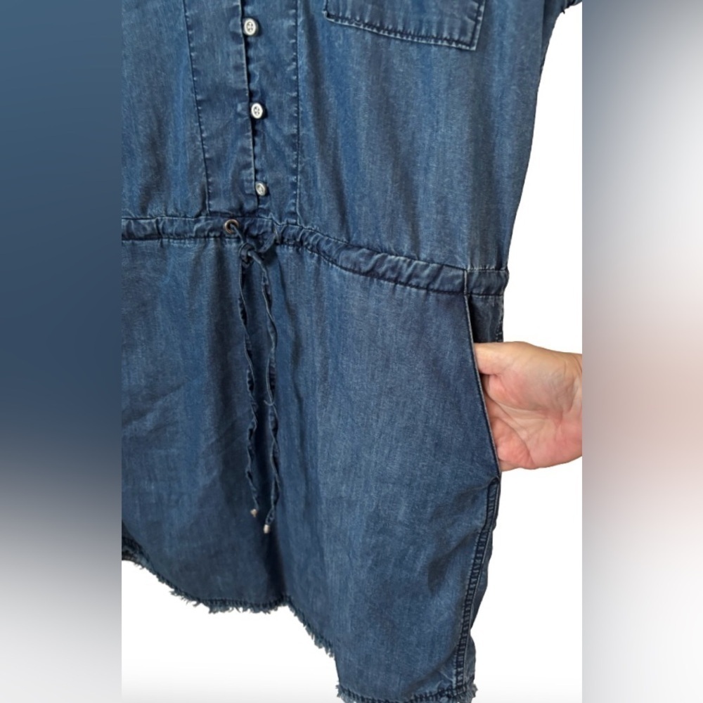 PAIGE Haidee blue cottn/tencel blnd chmbry frng hem mini drss SZ S coastal - Picture 9 of 14